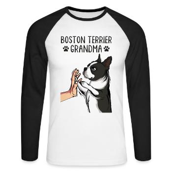 Boston Terrier Grand-mère Chiens Maîtresse - T-shirt baseball manches longues Homme - blanc/noir - Devant - Nik (191cm)