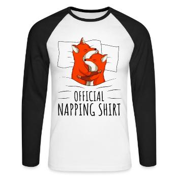 Fox Sleeping Shirt - Unisex Long Sleeve Baseball T-Shirt - white/black - Front - Nik (191cm)