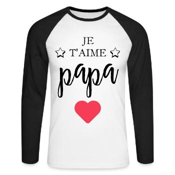 Je t aime papa - T-shirt baseball manches longues Homme - blanc/noir - Devant - Nik (191cm)