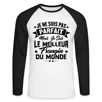 Pas parfait mais le meilleur frangin du monde - T-shirt baseball manches longues Homme - blanc/noir - Devant - Nik (191cm)