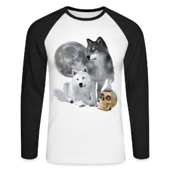 Wolves, white, grey, moon, skull - Unisex Long Sleeve Baseball T-Shirt - white/black - Front - Nik (191cm)