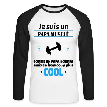 Je suis un papa musclé, fête des pères, noël - T-shirt baseball manches longues Homme - blanc/noir - Devant - Nik (191cm)