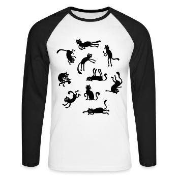Une bande de chats - T-shirt baseball manches longues Homme - blanc/noir - Devant - Nik (191cm)