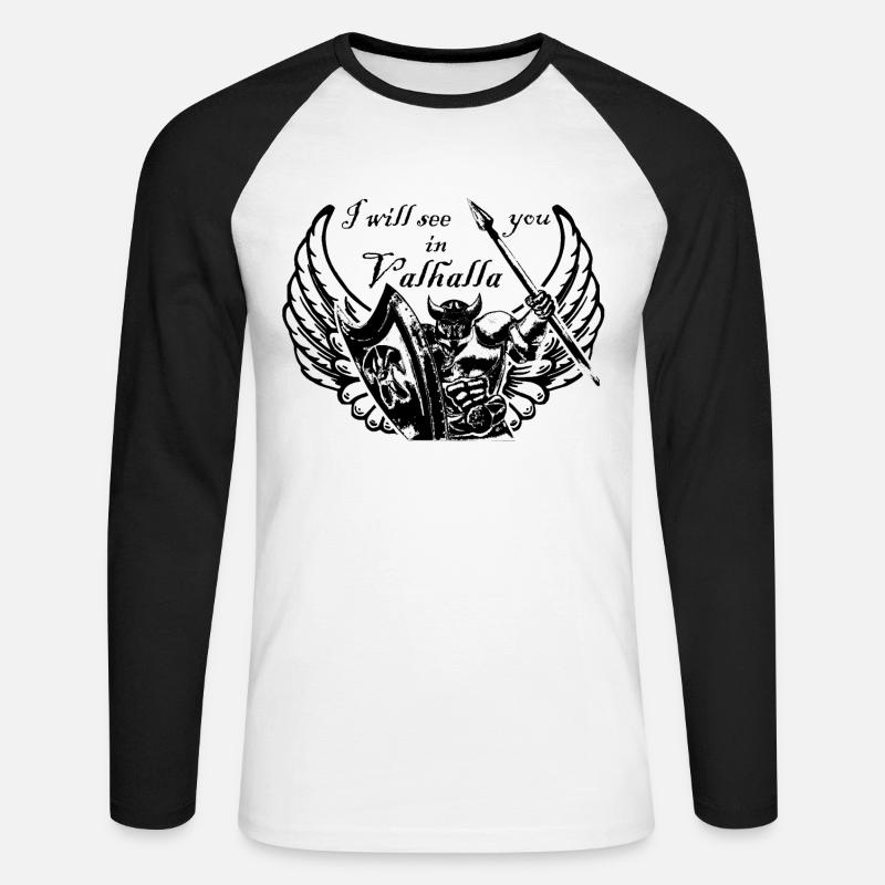 valhalla vikings englisch - Unisex Baseballshirt langarm - Weiß/Schwarz