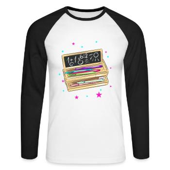 Dossier étudiant pour la scolarisation - T-shirt baseball manches longues Homme - blanc/noir - Devant - Nik (191cm)