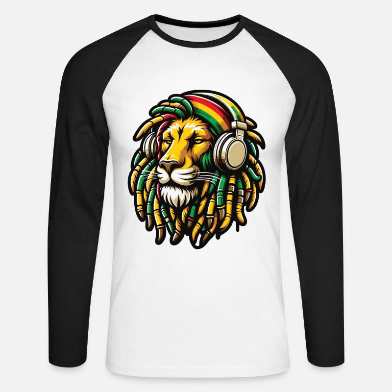 Ein Rasta-Löwe mit Dreadlocks und Kopfhörern - Unisex Baseballshirt langarm - Weiß/Schwarz
