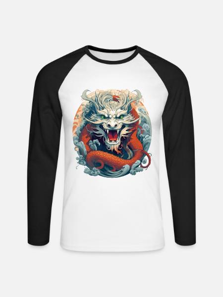 Design eines chinesischen Drachen - Unisex Baseballshirt langarm - Weiß/Schwarz