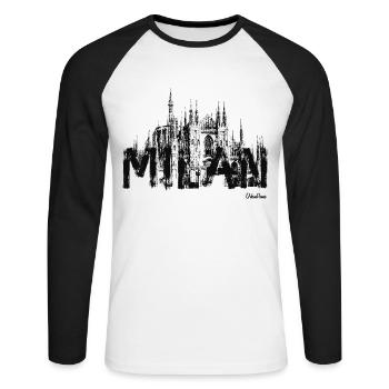Cathédrale de milan - T-shirt baseball manches longues Homme - blanc/noir - Devant - Nik (191cm)