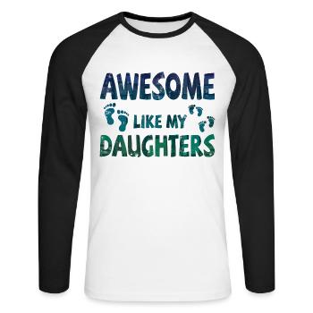 Génial comme mes 2 filles avec des empreintes de pas - T-shirt baseball manches longues Homme - blanc/noir - Devant - Nik (191cm)
