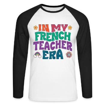 À l’époque où je prenais le français - T-shirt baseball manches longues Homme - blanc/noir - Devant - Nik (191cm)