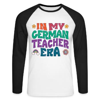 À l’époque de mon professeur d’allemand - T-shirt baseball manches longues Homme - blanc/noir - Devant - Nik (191cm)