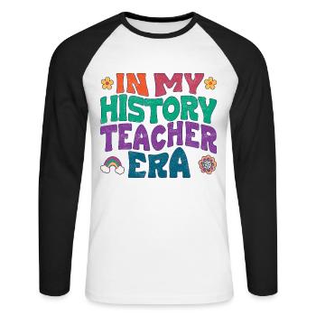 À l’époque de mon professeur d’histoire - T-shirt baseball manches longues Homme - blanc/noir - Devant - Nik (191cm)