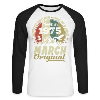 Cadeau D'anniversaire Mars 1975 Édition Limitée - T-shirt baseball manches longues Homme - blanc/noir - Devant - Nik (191cm)