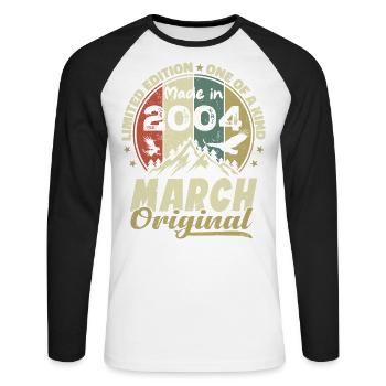 Cadeau D'anniversaire Mars 2004 Édition Limitée - T-shirt baseball manches longues Homme - blanc/noir - Devant - Nik (191cm)
