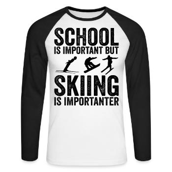 Schule ist wichtig, aber Skifahren ist noch wichtiger - Unisex Baseballshirt langarm - Weiß/Schwarz - Vorne - Nik (191cm)