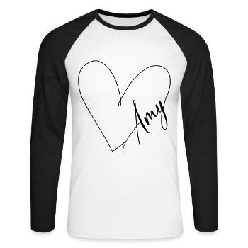 Amy Name Heart Line - Unisex Long Sleeve Baseball T-Shirt - white/black - Front - Nik (191cm)