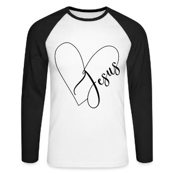 Jesus Herz Herzlinie - Unisex Baseballshirt langarm - Weiß/Schwarz - Vorne - Nik (191cm)