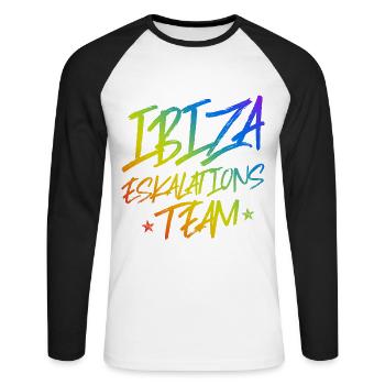 Ibiza Eskalation - Unisex Baseballshirt langarm - Weiß/Schwarz - Vorne - Nik (191cm)