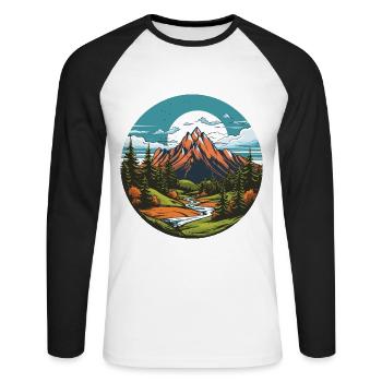 Mountains, Landscape, Circle - Unisex Long Sleeve Baseball T-Shirt - white/black - Front - Nik (191cm)