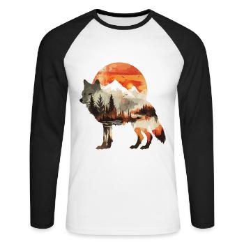Wolf Nature Wilderness Adventure Forest Trees Sun - Unisex Long Sleeve Baseball T-Shirt - white/black - Front - Nik (191cm)