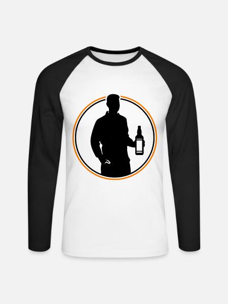 Drinker Silhouette Icon - Unisex Long Sleeve Baseball T-Shirt - white/black