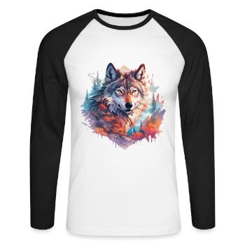Loup, Tête de loup, Nature, Nature, Nature, Aventure, Forêt, Art - T-shirt baseball manches longues Homme - blanc/noir - Devant - Nik (191cm)