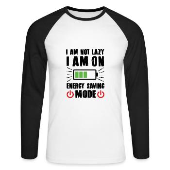 I am not lazy - Unisex Baseballshirt langarm - Weiß/Schwarz - Vorne - Nik (191cm)