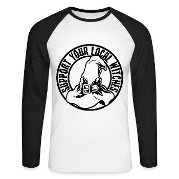 Halloween Costume Gift For Her & Him - Witch Hat - Unisex Long Sleeve Baseball T-Shirt - white/black - Front - Nik (191cm)