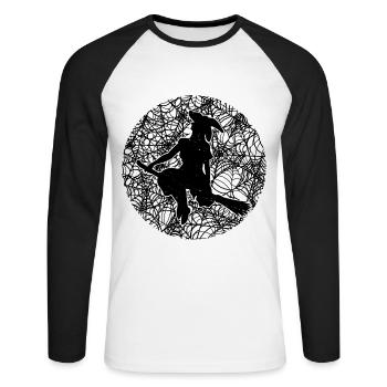 Spooky Spider Web Witchcraft Broomstick Halloween - Unisex Long Sleeve Baseball T-Shirt - white/black - Front - Nik (191cm)