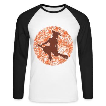 Spooky Spider Web Witchcraft Broomstick Halloween - Unisex Long Sleeve Baseball T-Shirt - white/black - Front - Nik (191cm)