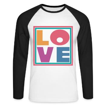 Coole bunte Liebe Quadrat Geschenk Männer Frauen & Kinder - Unisex Baseballshirt langarm - Weiß/Schwarz - Vorne - Nik (191cm)