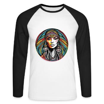 Femme tribale psychédélique - T-shirt baseball manches longues Homme - blanc/noir - Devant - Nik (191cm)