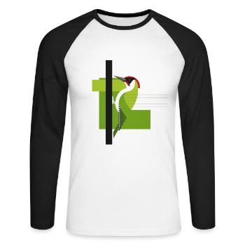 Specht am Baum Grünspecht - Unisex Baseballshirt langarm - Weiß/Schwarz - Vorne - Nik (191cm)