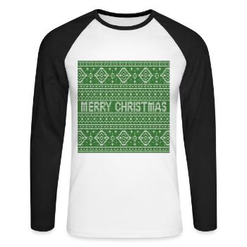 Sage Green Ugly Sweater Christmas Snowflakes Fun - Unisex Long Sleeve Baseball T-Shirt - white/black - Front - Nik (191cm)