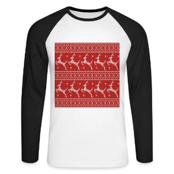 Red Ugly Sweater Christmas Flying Reindeer - Unisex Long Sleeve Baseball T-Shirt - white/black - Front - Nik (191cm)