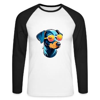 Doberman Dog Drawing - Unisex Long Sleeve Baseball T-Shirt - white/black - Front - Nik (191cm)