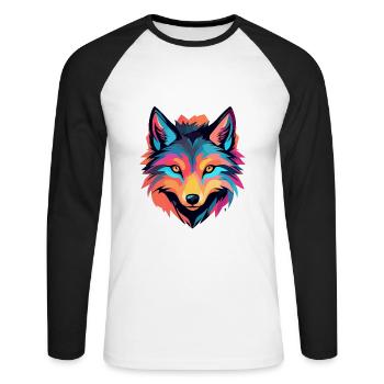 Dessin de loup - T-shirt baseball manches longues Homme - blanc/noir - Devant - Nik (191cm)