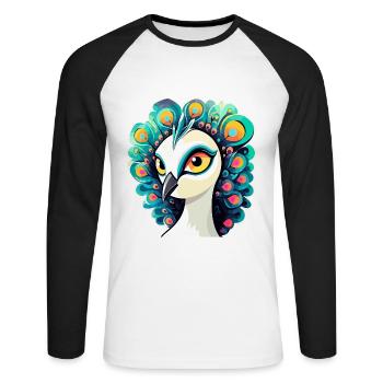 Peacock Bird Drawing - Unisex Long Sleeve Baseball T-Shirt - white/black - Front - Nik (191cm)