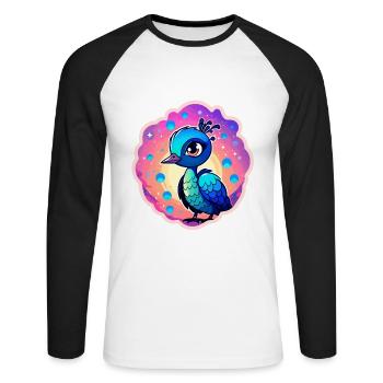 Peacock Bird Drawing - Unisex Long Sleeve Baseball T-Shirt - white/black - Front - Nik (191cm)