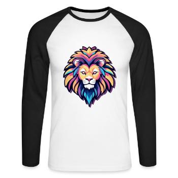 Dessin de Lion - T-shirt baseball manches longues Homme - blanc/noir - Devant - Nik (191cm)