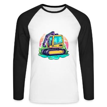 Bagger Baustelle Zeichnung - Unisex Baseballshirt langarm - Weiß/Schwarz - Vorne - Nik (191cm)