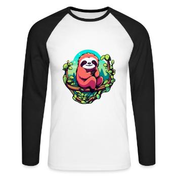 Sloth Drawing - Unisex Long Sleeve Baseball T-Shirt - white/black - Front - Nik (191cm)
