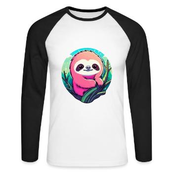 Faultier Zeichnung - Unisex Baseballshirt langarm - Weiß/Schwarz - Vorne - Nik (191cm)