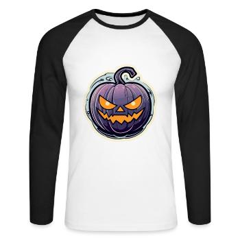 Kürbis Halloween Zeichnung - Unisex Baseballshirt langarm - Weiß/Schwarz - Vorne - Nik (191cm)