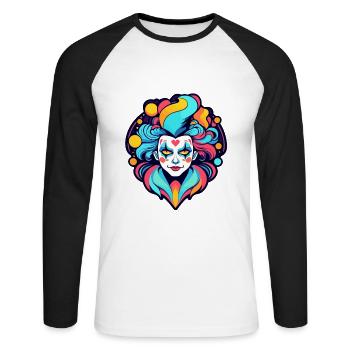 Clown Drawing - Unisex Long Sleeve Baseball T-Shirt - white/black - Front - Nik (191cm)