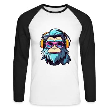 Affe Illustration - Unisex Baseballshirt langarm - Weiß/Schwarz - Vorne - Nik (191cm)