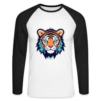 Tiger Illustration - Unisex Long Sleeve Baseball T-Shirt - white/black - Front - Nik (191cm)