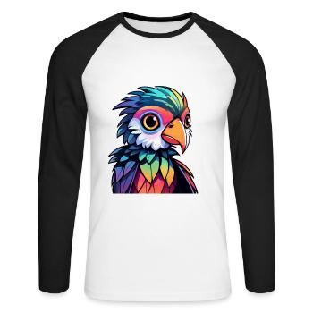 Illustration d’oiseau perroquet - T-shirt baseball manches longues Homme - blanc/noir - Devant - Nik (191cm)