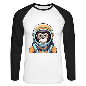 Affe Astronaut Illustration - Unisex Baseballshirt langarm - Weiß/Schwarz - Vorne - Nik (191cm)