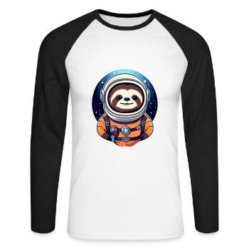 Faultier Astronaut Illustration - Unisex Baseballshirt langarm - Weiß/Schwarz - Vorne - Nik (191cm)